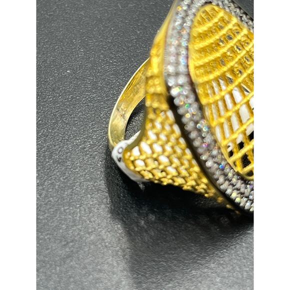 Sterling Silver Vermeil Signed Spider Web Weave CZ Pave Ring Sz 7.5 New - Picture 10 of 11